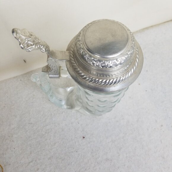 Beer‎ Stein Vtg 1960's Hobnail Glass & Pewter Viking Made In Germany - Picture 5 of 10